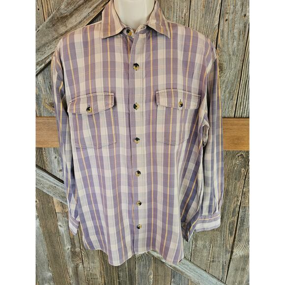 Vintage rubber button Magellan purple long sleeve thick cotton button up Large * - Picture 1 of 6